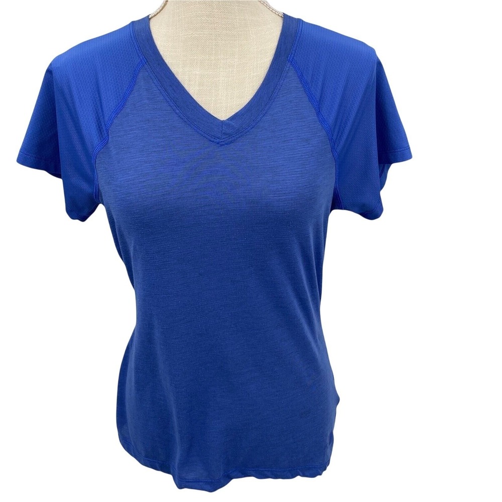 The North Face FlashDry Women Blue V-Neck Short Sleeve Active Top Size S S/P